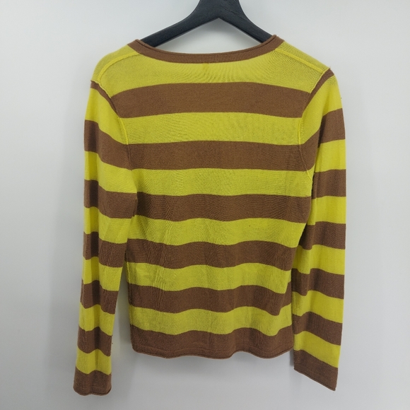 Three Dots Cashmere Striped V Neck Sweater Size Large - Picture 2 of 6